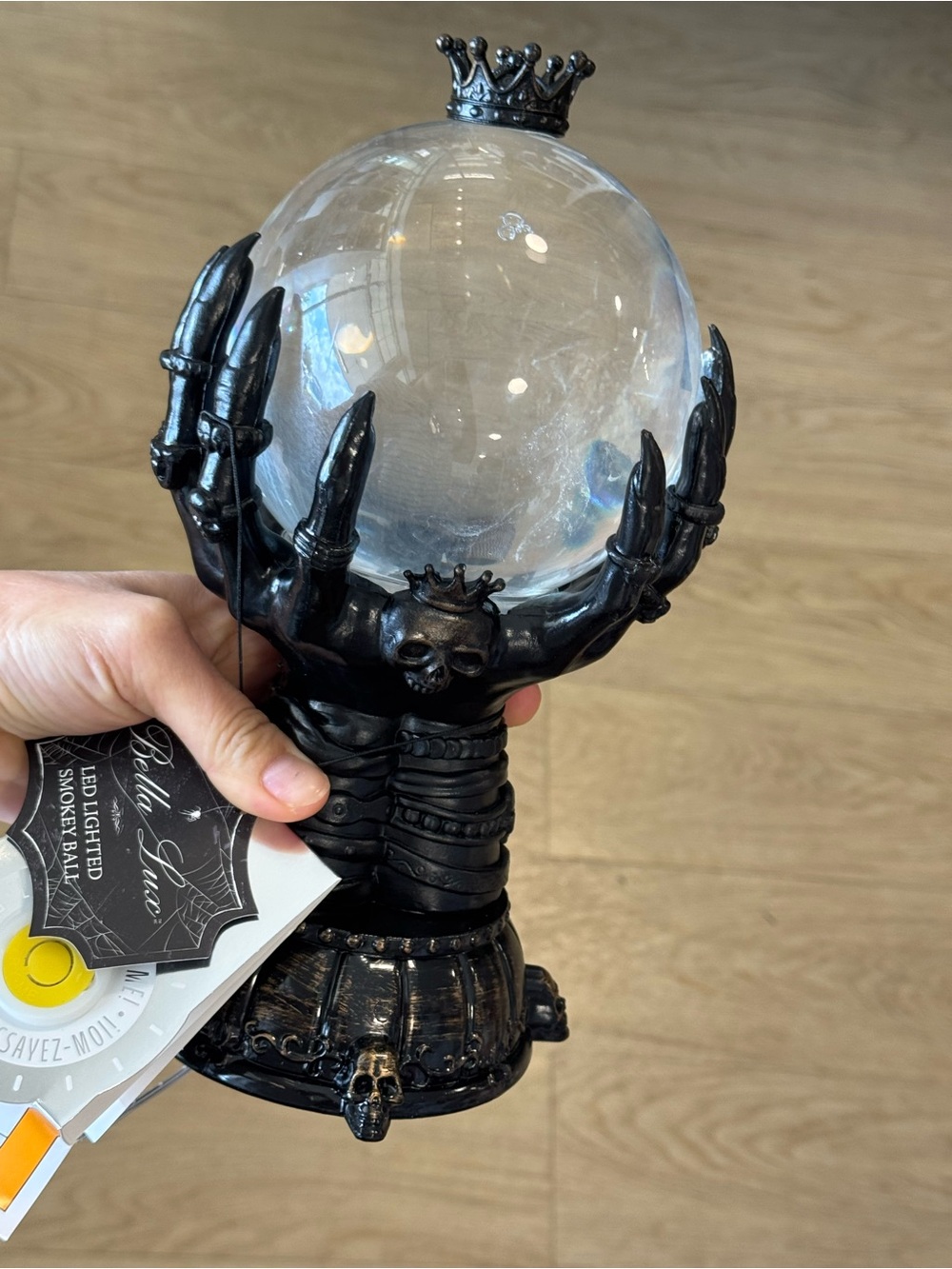 Gothic Black Skull Hand Crystal Ball Accent